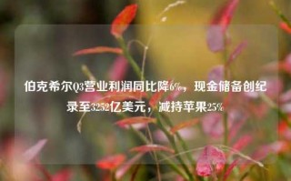 伯克希尔Q3营业利润同比降6%，现金储备创纪录至3252亿美元，减持苹果25%