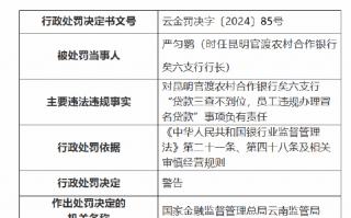 昆明官渡农村合作银行矣六支行时任行长因对“贷款三查不到位，员工违规办理冒名贷款”事项负有责任被警告