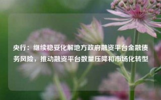 央行：继续稳妥化解地方政府融资平台金融债务风险，推动融资平台数量压降和市场化转型