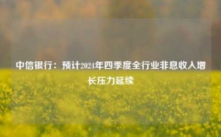 中信银行：预计2024年四季度全行业非息收入增长压力延续