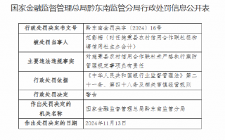 施秉县农村信用合作联社四人被警告：未严格执行案防管理规定 向关系人发放信用贷款