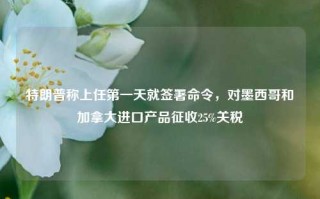 特朗普称上任第一天就签署命令，对墨西哥和加拿大进口产品征收25%关税