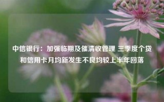 中信银行：加强临期及催清收管理 三季度个贷和信用卡月均新发生不良均较上半年回落