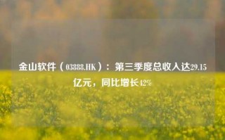 金山软件（03888.HK）：第三季度总收入达29.15亿元，同比增长42%