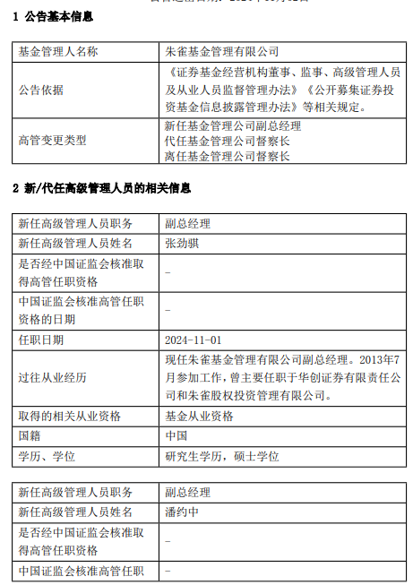 朱雀基金高管变更：任职5年7月！谢琮离任 总经理梁跃军代任督察长职务 新任张劲骐、潘约中为副总经理-第1张图片-厦门装修网 