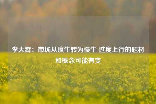 李大霄：市场从疯牛转为慢牛 过度上行的题材和概念可能有变-第1张图片-厦门装修网 